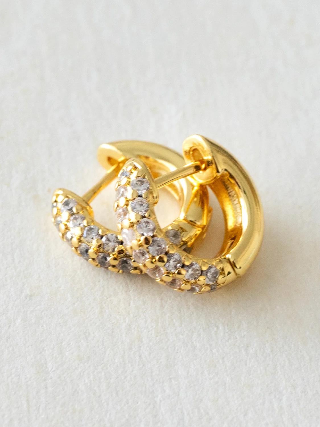 Chunky Gemstone-Encrusted Huggies, S925 - Clear, Gold - Image 5