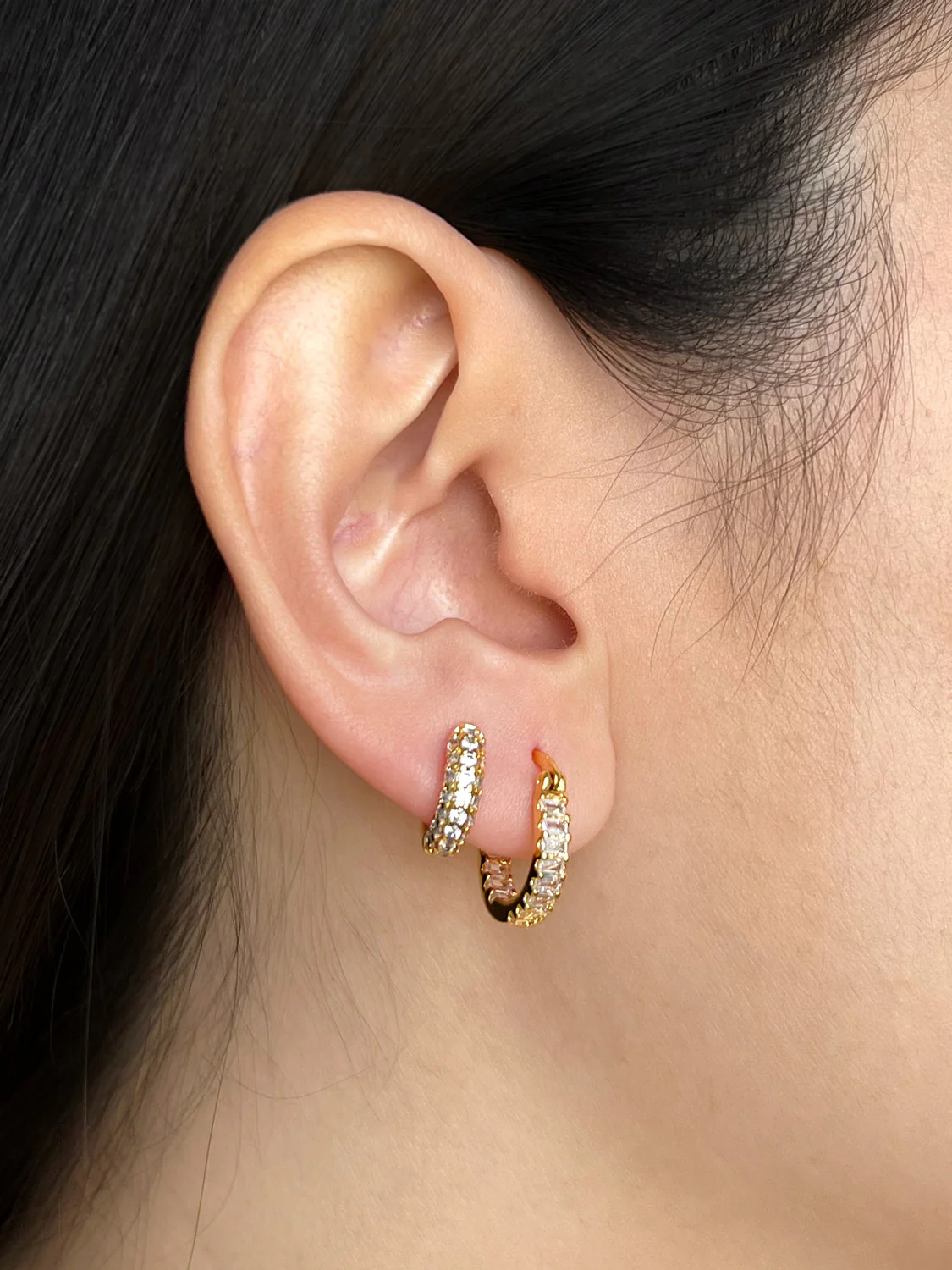 Chunky Gemstone-Encrusted Huggies, S925 - Clear, Gold - Image 6