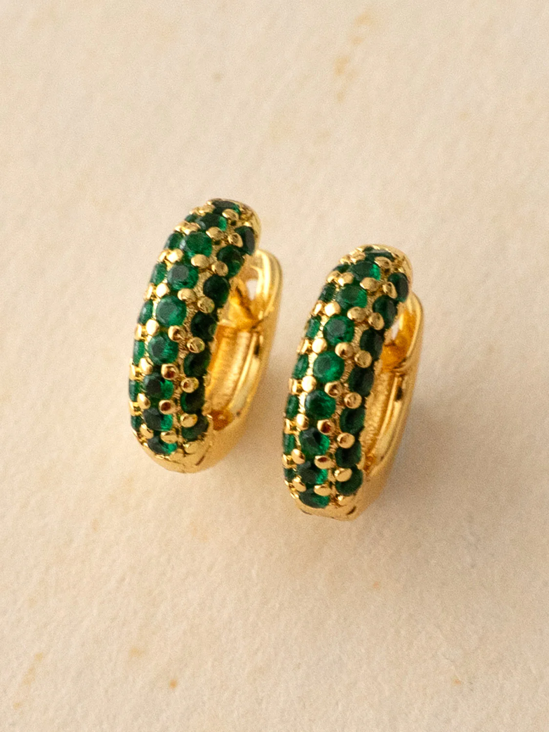Chunky Gemstone-Encrusted Huggies, S925 - Emerald Green, Gold - Image 4