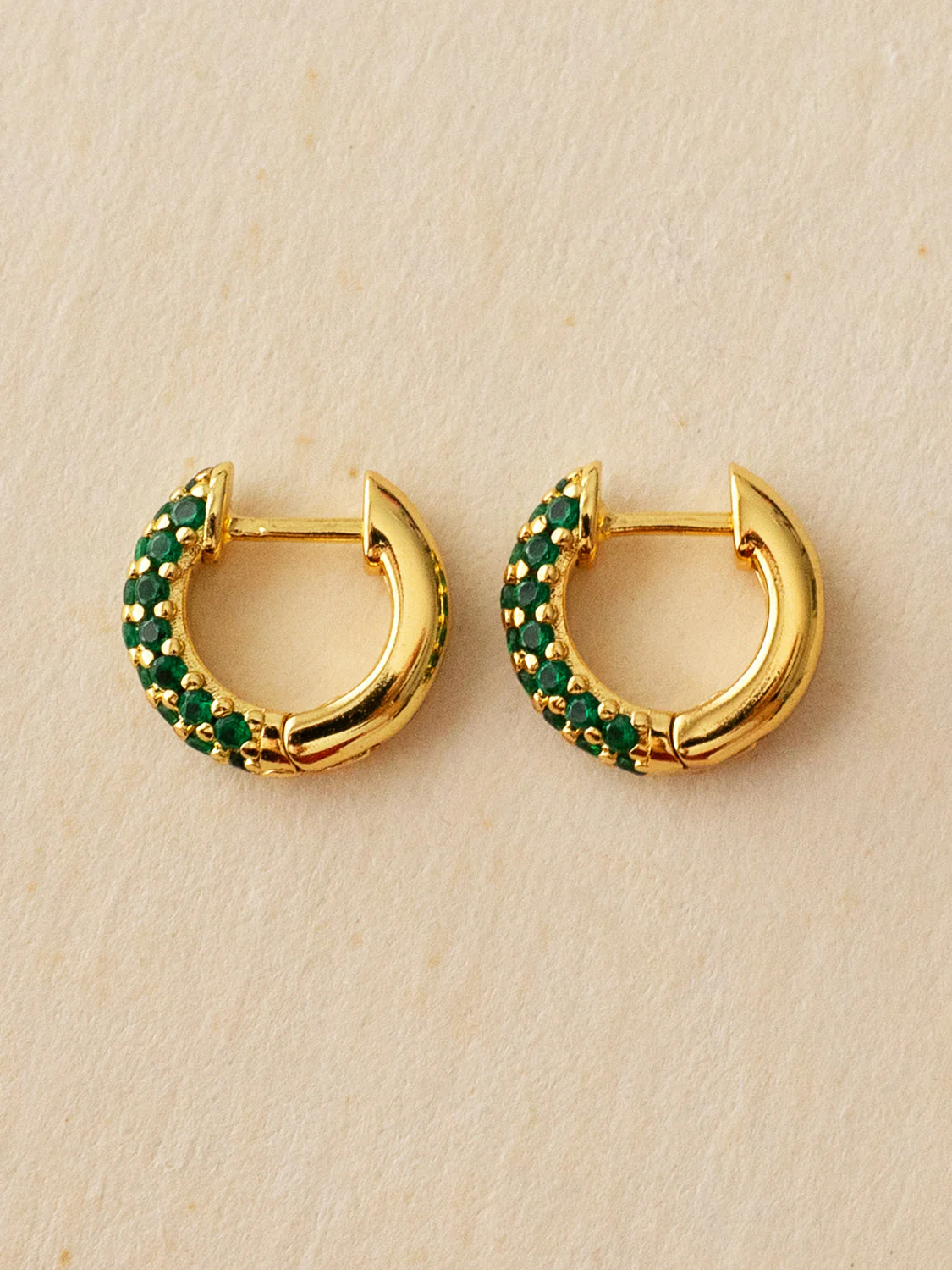 Chunky Gemstone-Encrusted Huggies, S925 - Emerald Green, Gold - Image 5