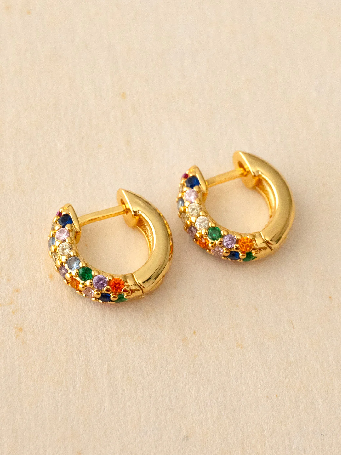 Chunky Gemstone-Encrusted Huggies, S925 - Multi-Colour, Gold - Image 2