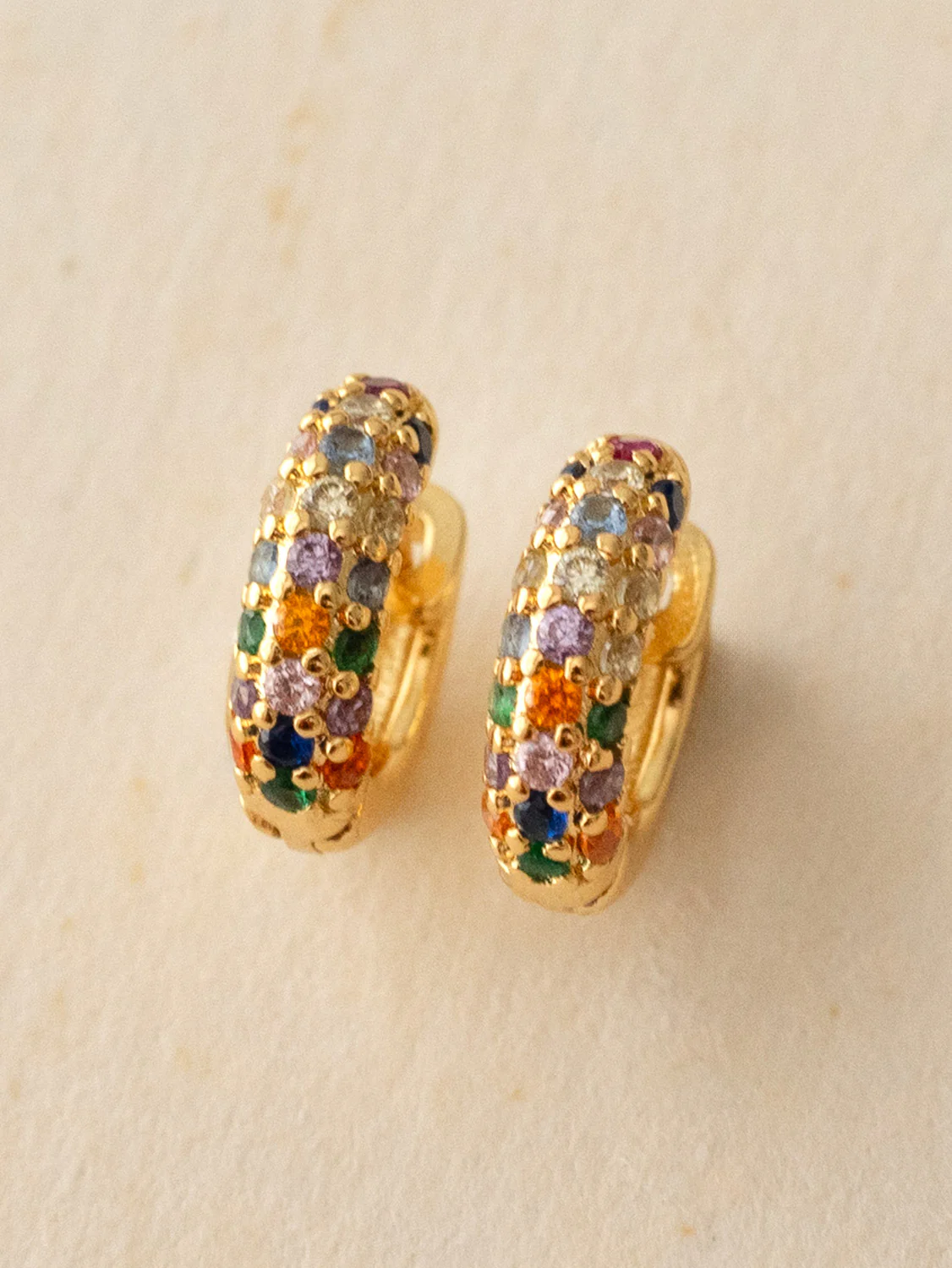 Chunky Gemstone-Encrusted Huggies, S925 - Multi-Colour, Gold - Image 4