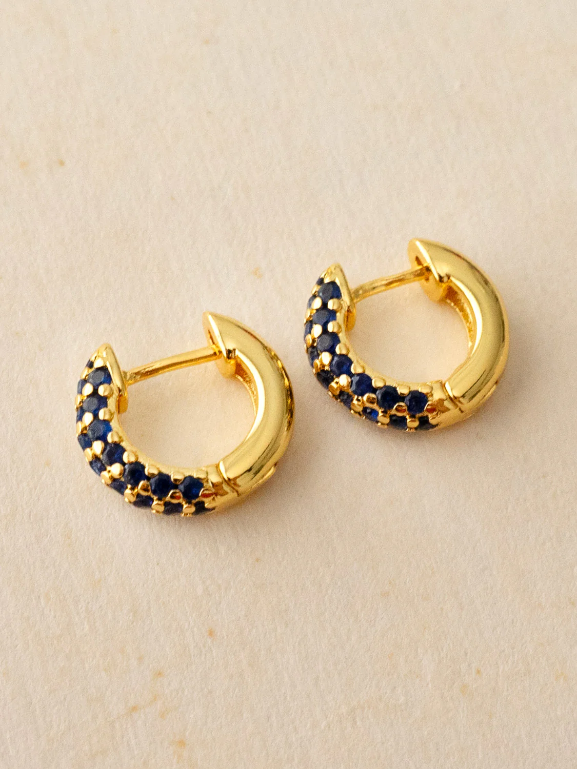 Chunky Gemstone-Encrusted Huggies, S925 - Royal Blue, Gold - Image 2