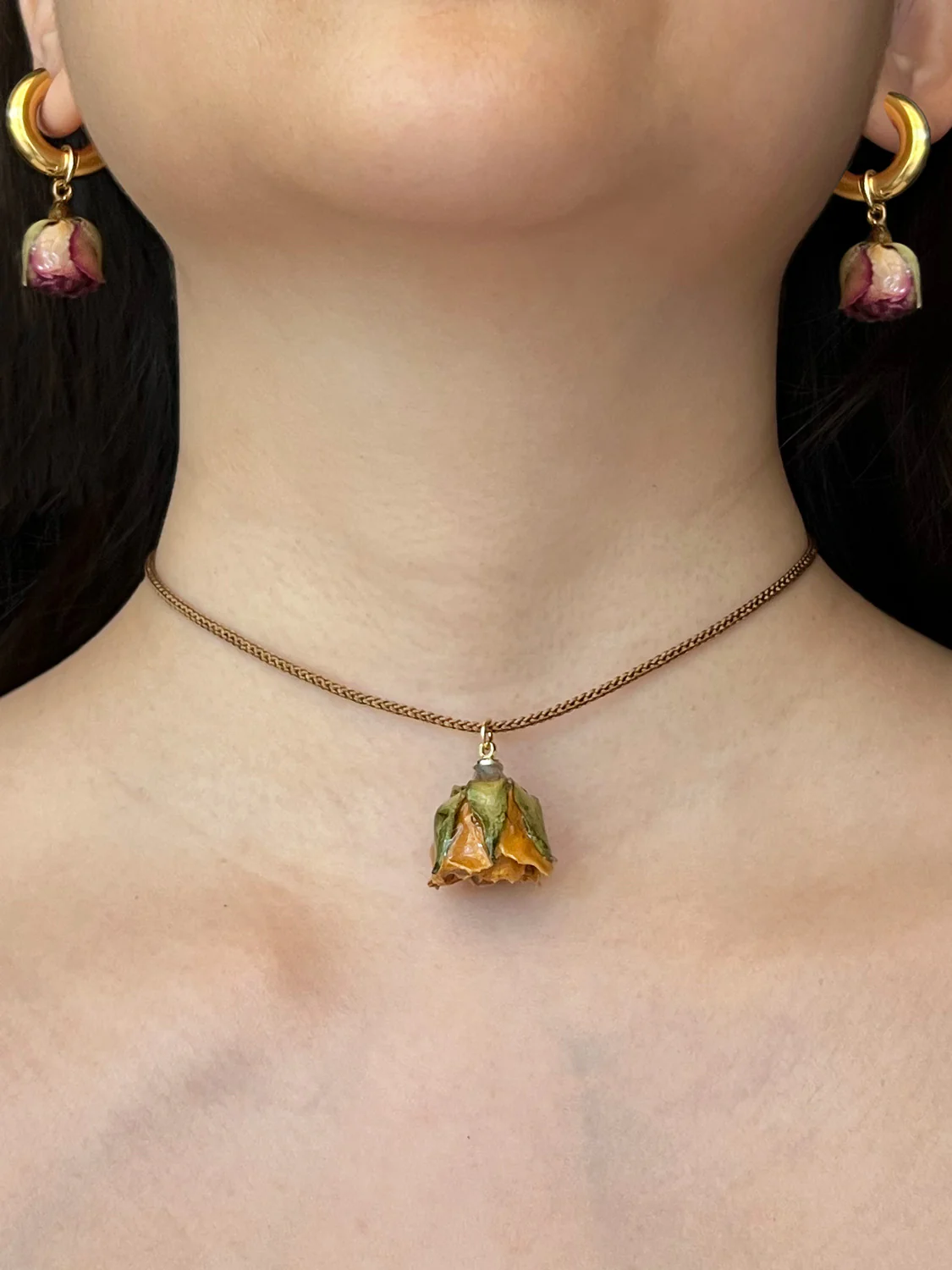 Chunky Gold Hoops - Dried Purple Rose Bud - Image 4