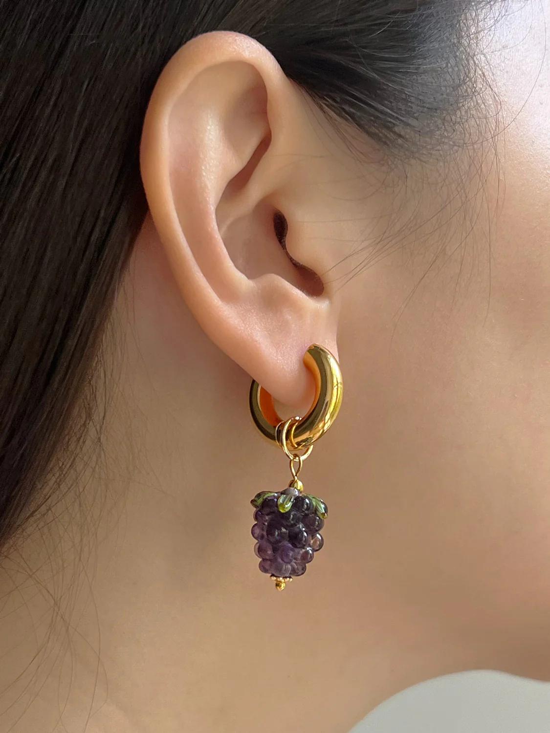 Chunky Gold Hoops - Glass Grape - Image 3