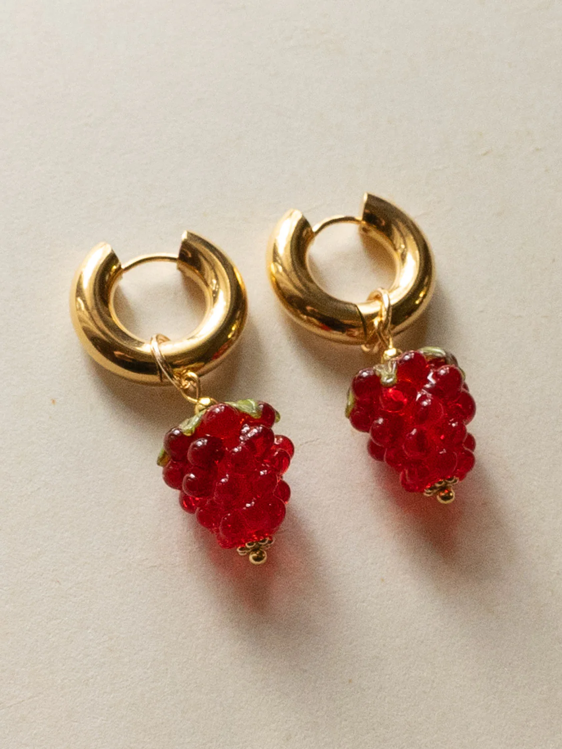 Chunky Gold Hoops - Glass Raspberry - Image 2