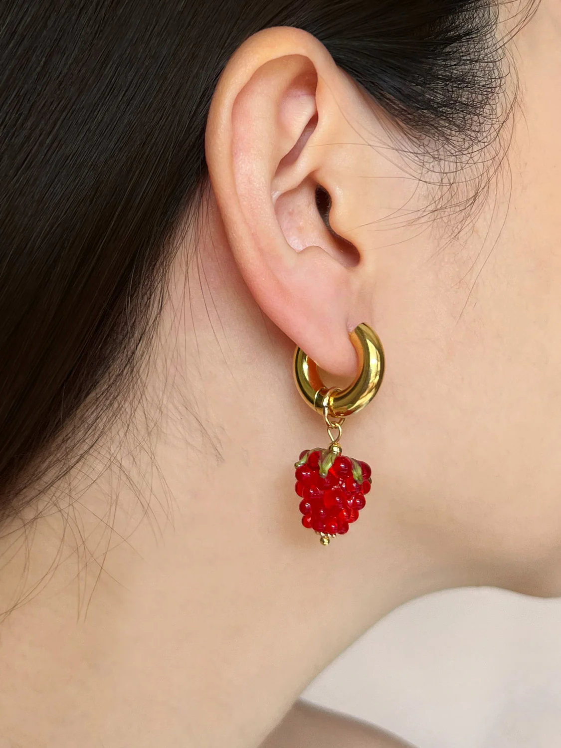Chunky Gold Hoops - Glass Raspberry - Image 3