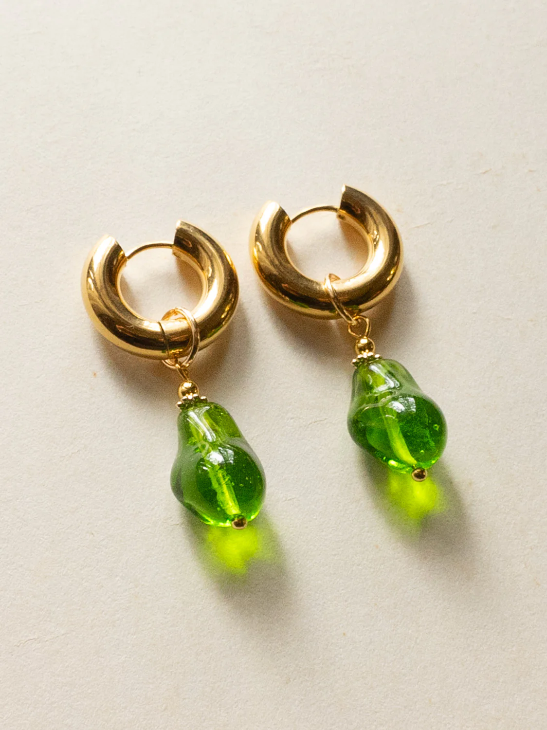 Chunky Gold Hoops - Green Baroque Glass Pearl - Image 2