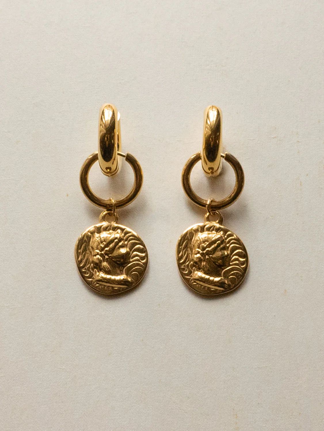 Chunky Gold Hoops - Roman Coin Pendant - Image 2