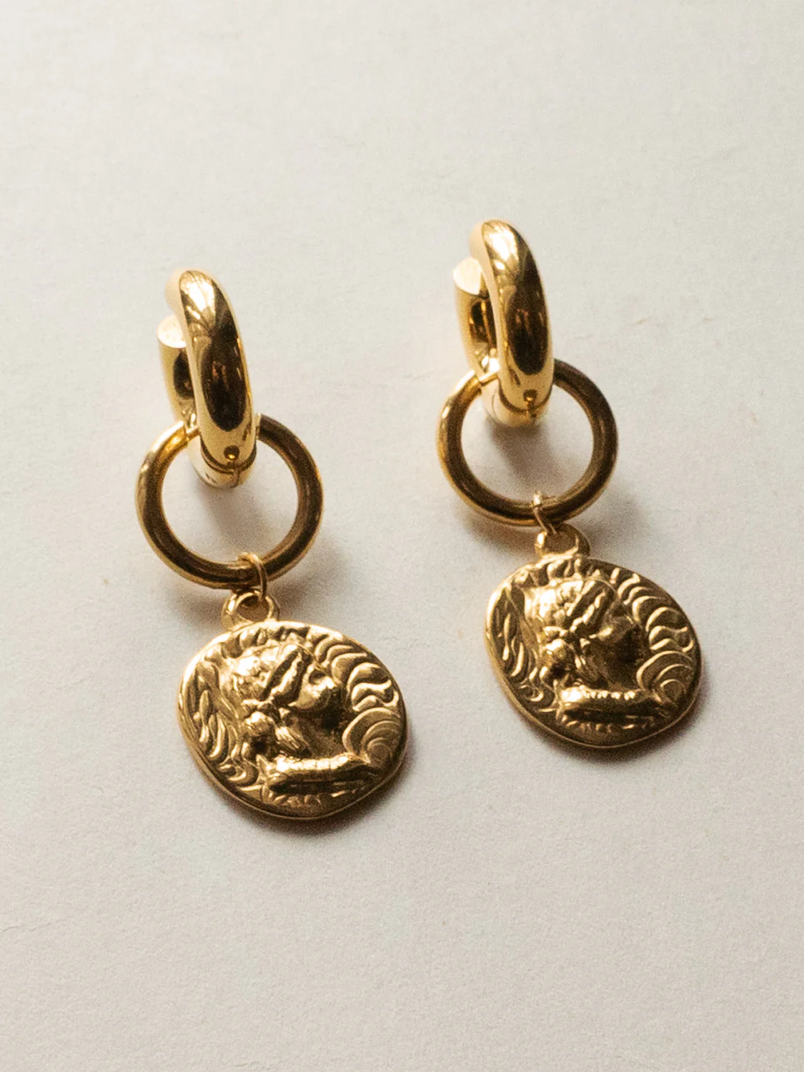 Chunky Gold Hoops - Roman Coin Pendant - Image 4