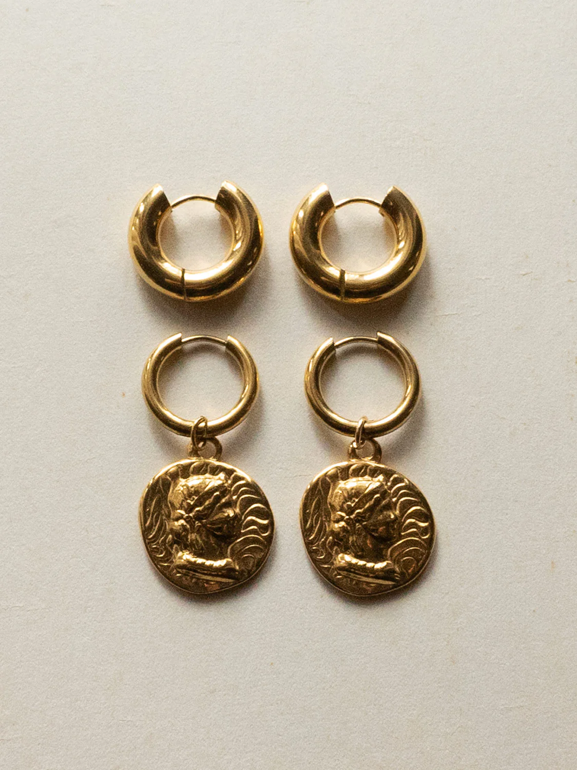 Chunky Gold Hoops - Roman Coin Pendant - Image 5