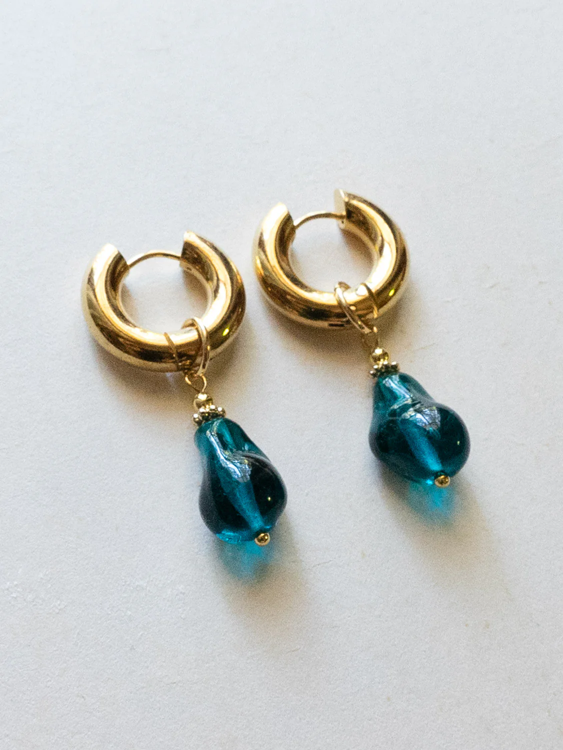 Chunky Gold Hoops - Teal Baroque Glass Pearl - Image 3