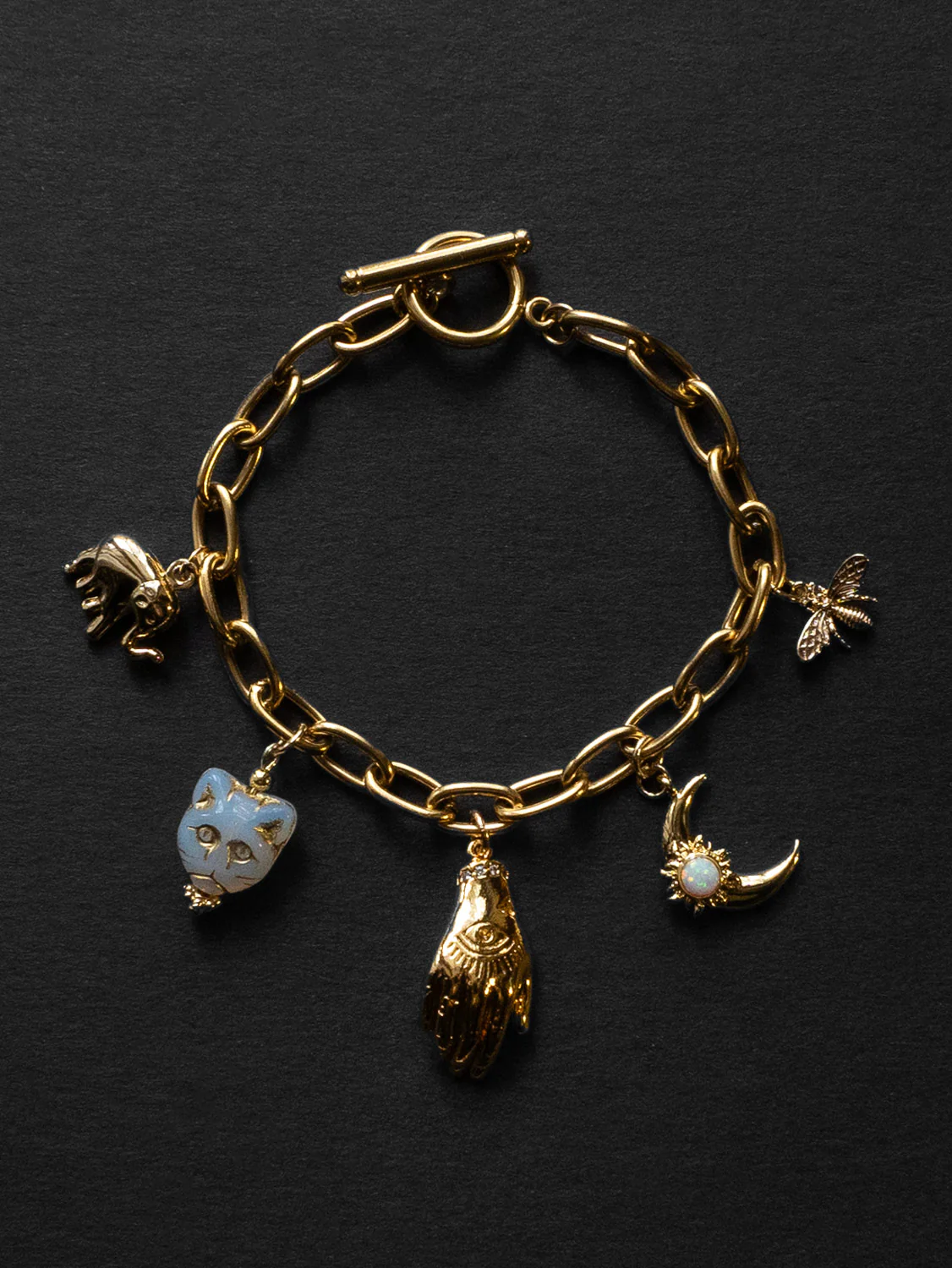 Chunky Gold Talisman Bracelet - Evil Eye Hand Charm
