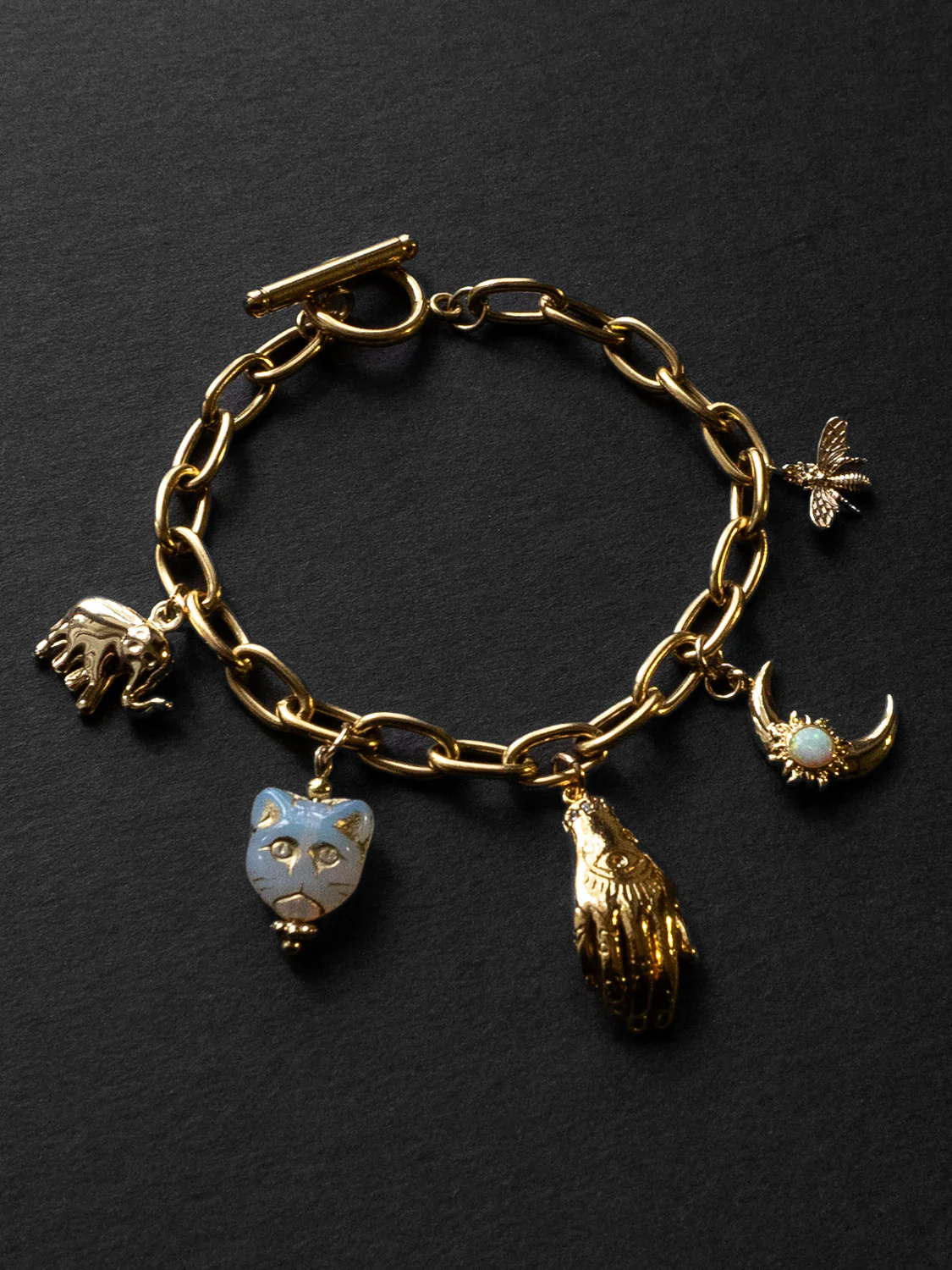 Chunky Gold Talisman Bracelet - Evil Eye Hand Charm - Image 2
