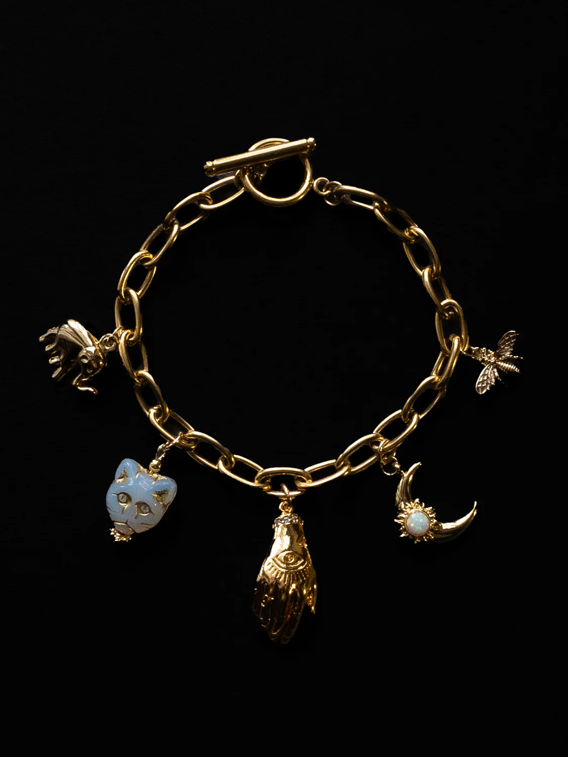 Chunky Gold Talisman Bracelet - Evil Eye Hand Charm - Image 4