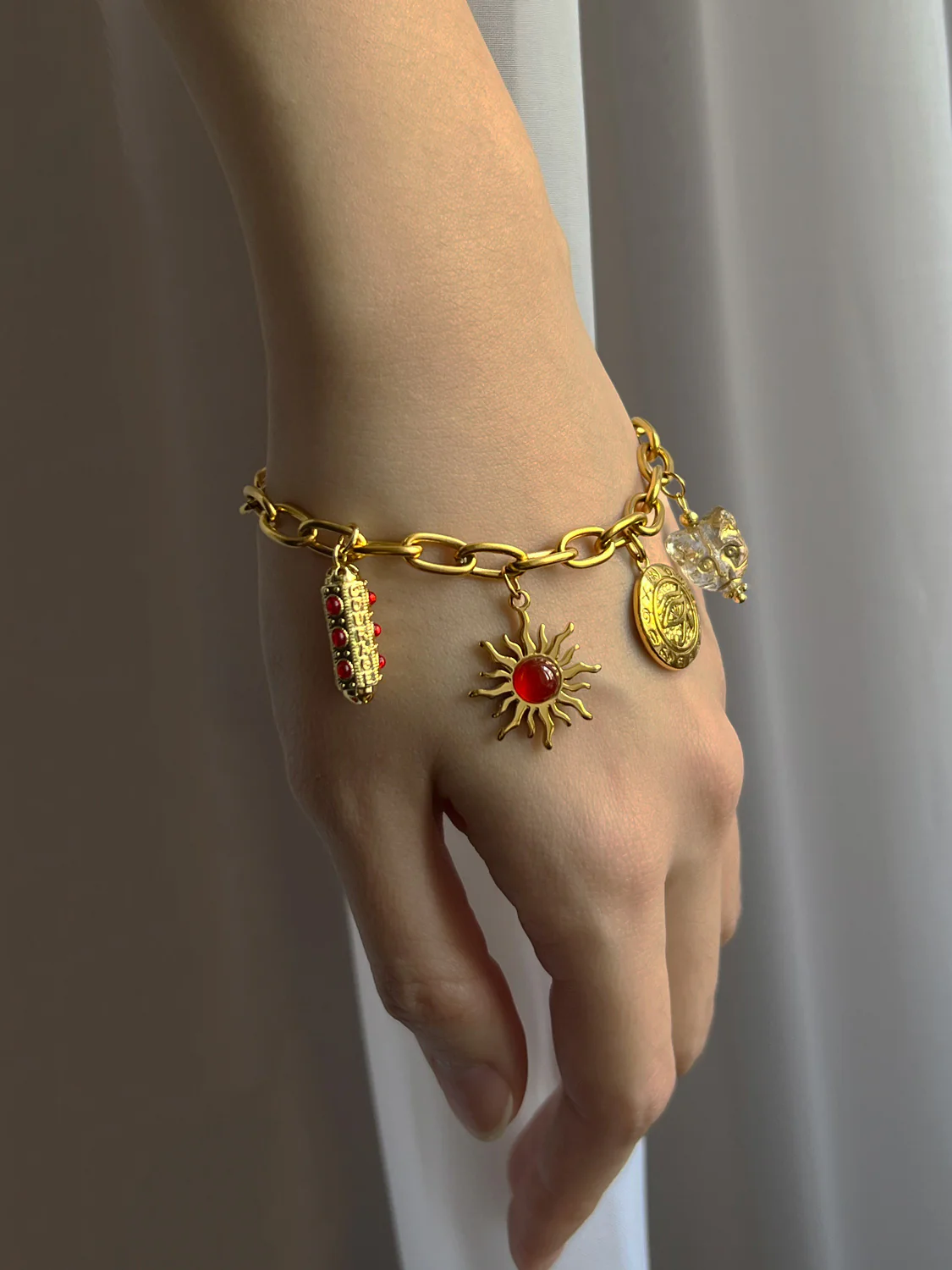 Chunky Gold Talisman Bracelet - Eye of Horus Charm - Image 3