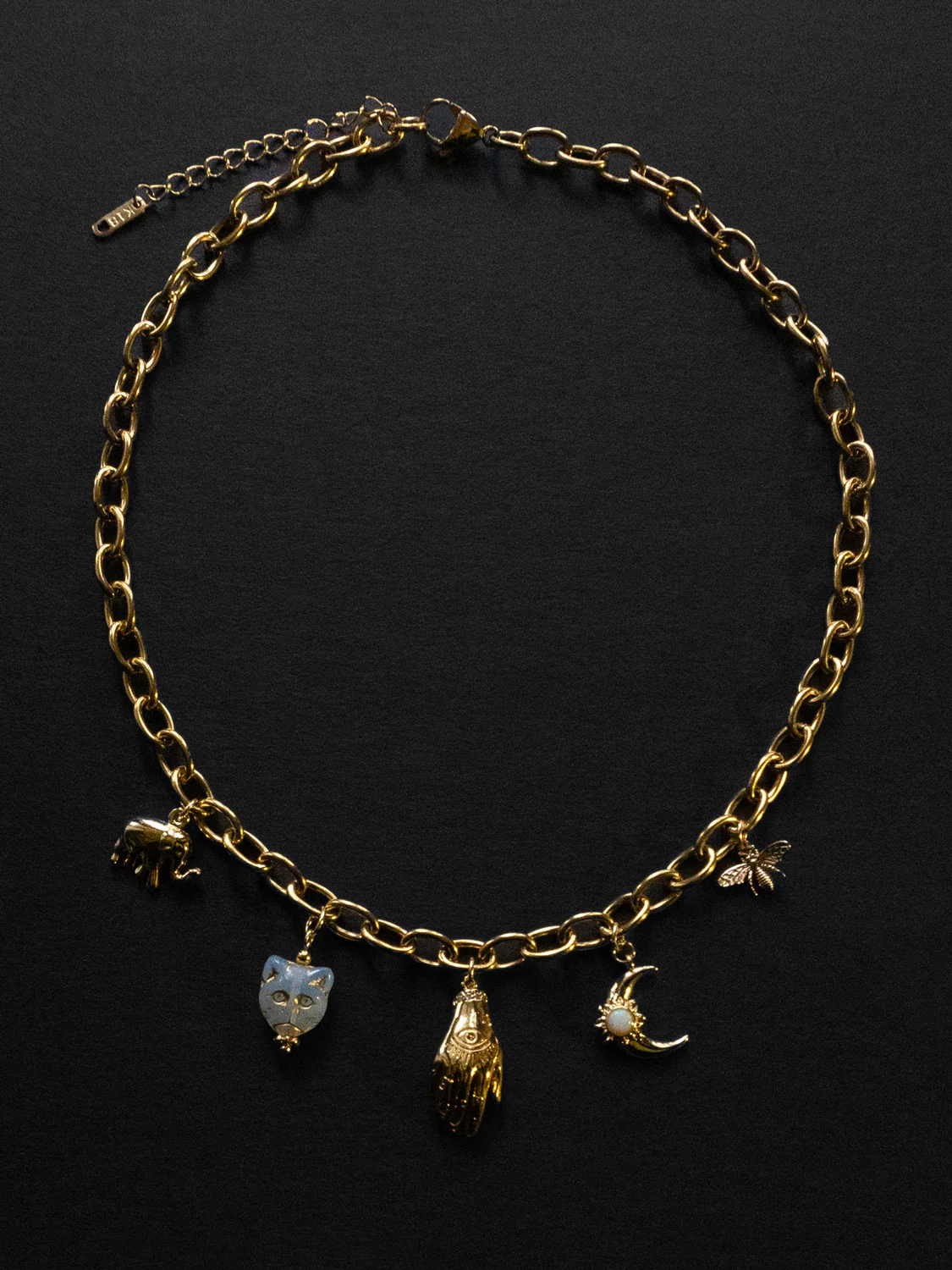 Chunky Gold Talisman Necklace - Evil Eye Hand Charm - Image 3