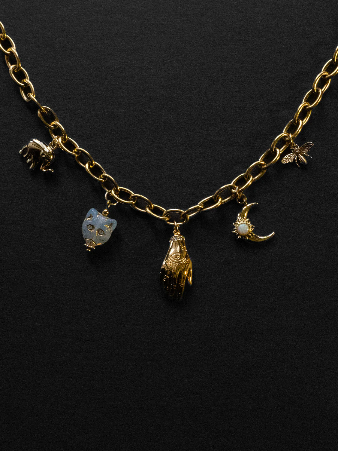 Chunky Gold Talisman Necklace - Evil Eye Hand Charm - Image 5