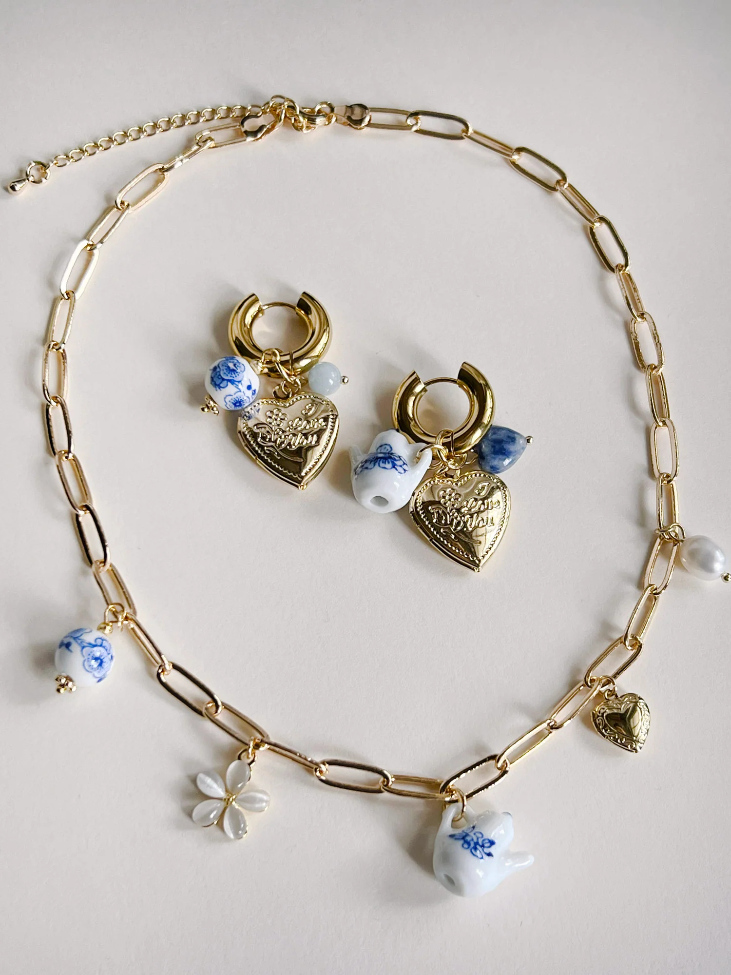 Chunky Heart Locket Hoops - An Eclectic Cup of Tea/Blue Stones - Image 10