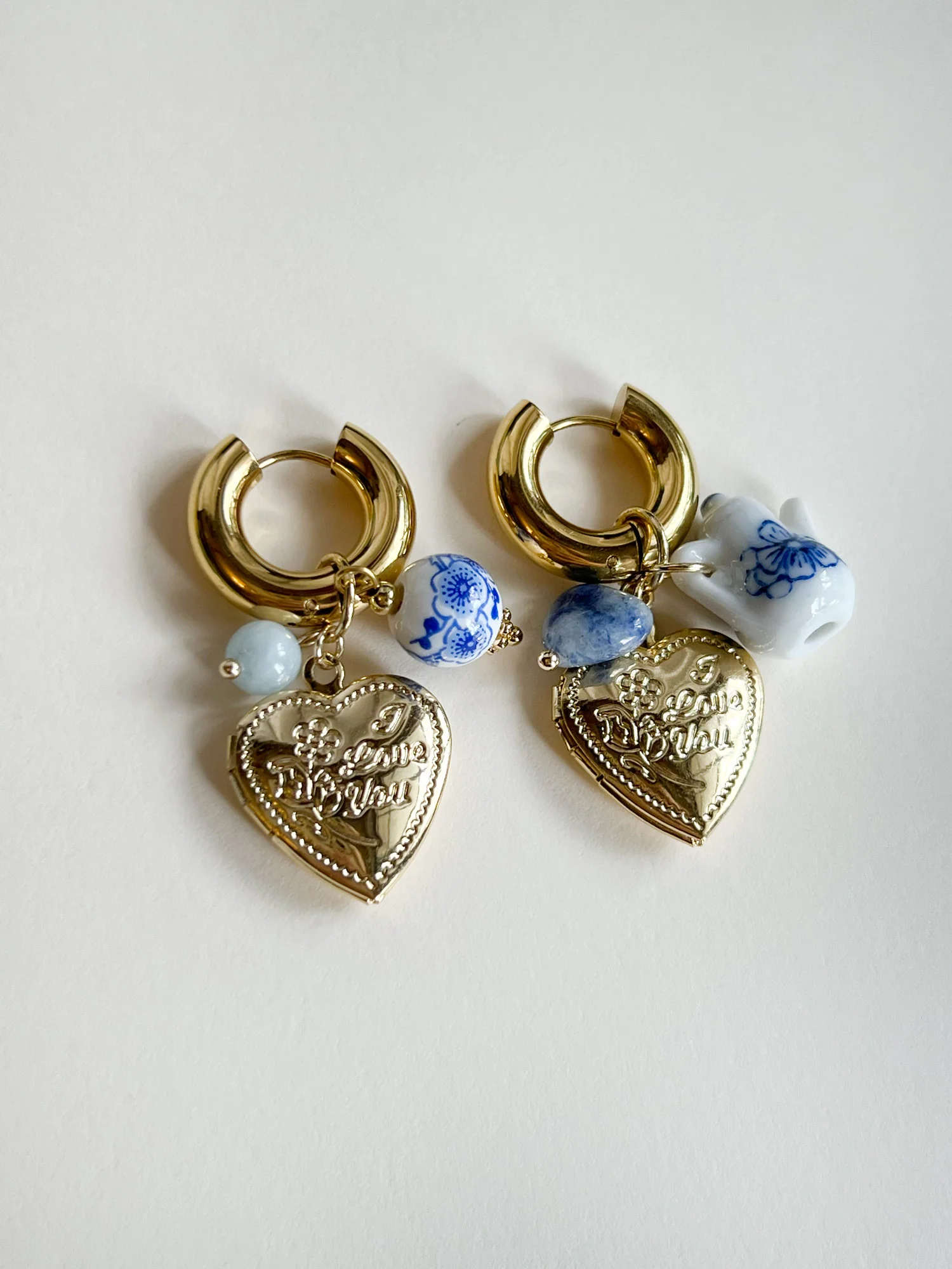 Chunky Heart Locket Hoops - An Eclectic Cup of Tea/Blue Stones - Image 4