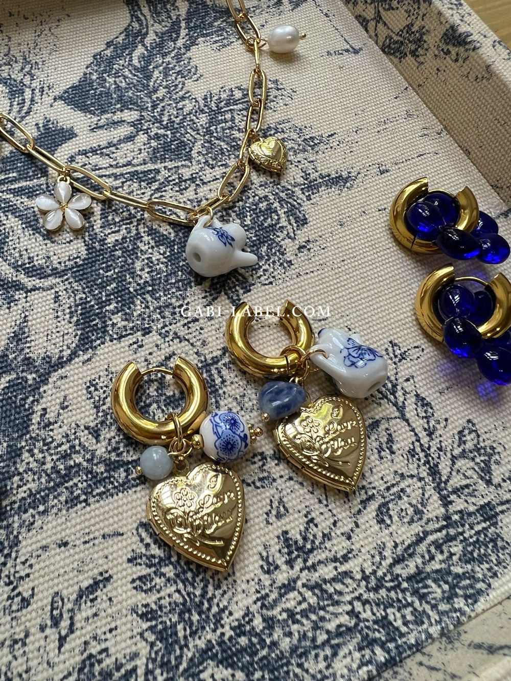 Chunky Heart Locket Hoops - An Eclectic Cup of Tea/Blue Stones - Image 8