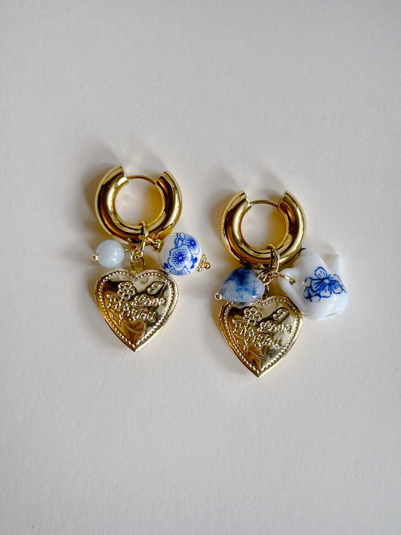 Chunky Heart Locket Hoops - An Eclectic Cup of Tea/Blue Stones - Image 9