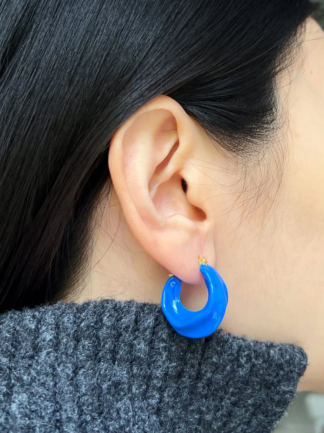 Chunky Oracle Enamel Hoops - Blue - Image 2