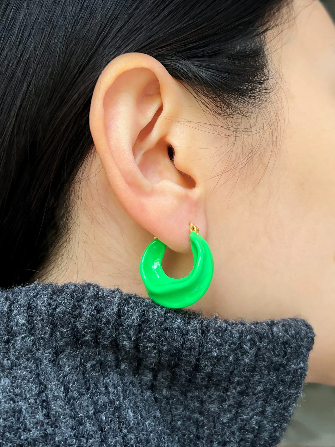 Chunky Oracle Enamel Hoops - Green - Image 2