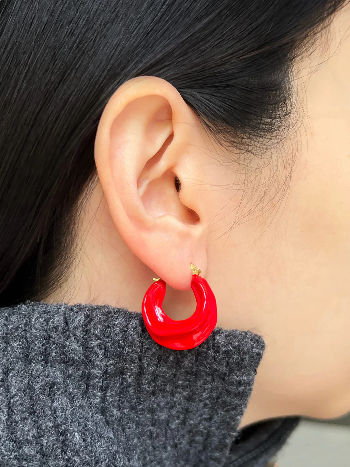 Chunky Oracle Enamel Hoops - Red - Image 3