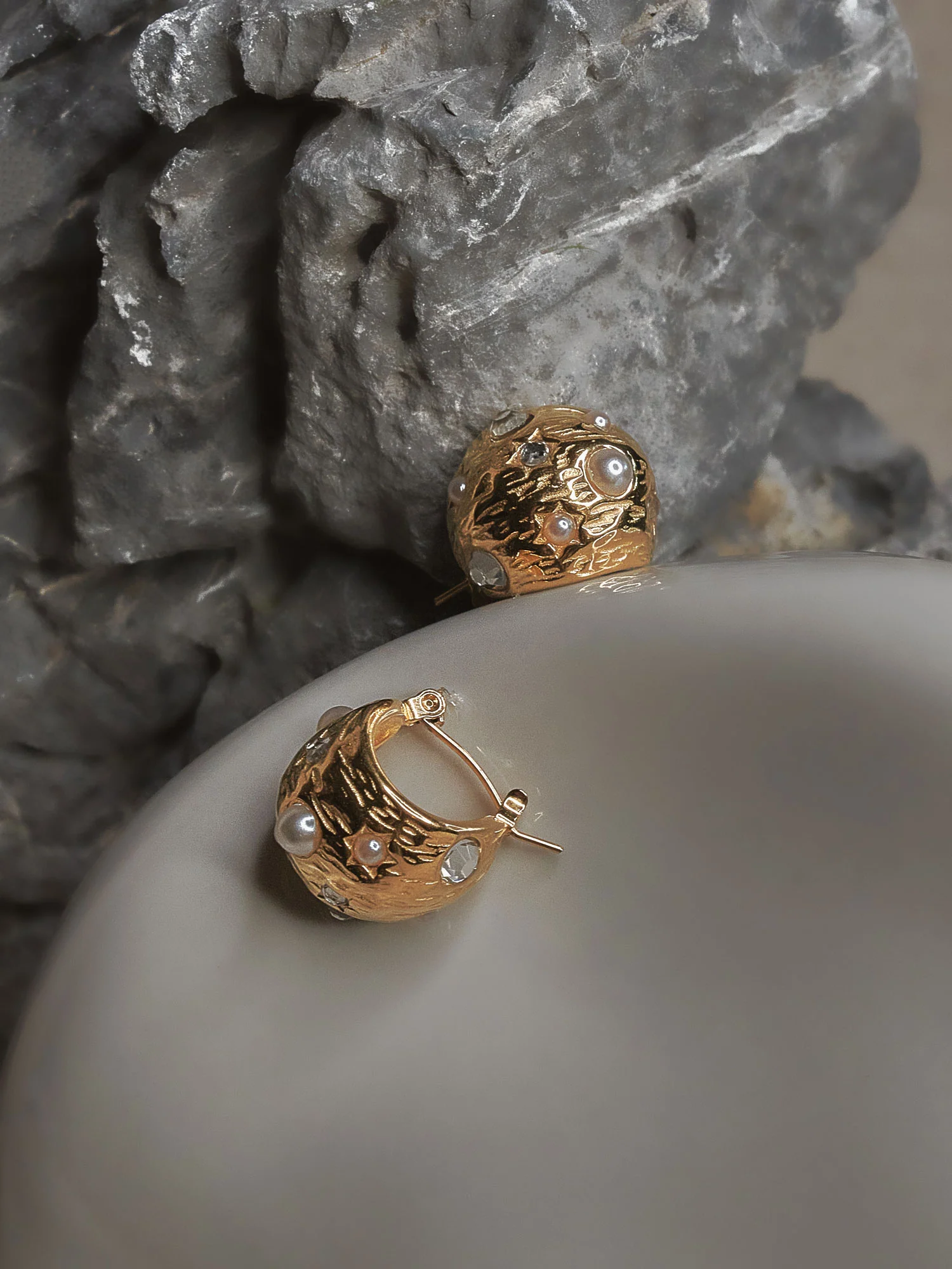 Chunky Pearl And Gemstone-Encrusted Hoops - Image 2