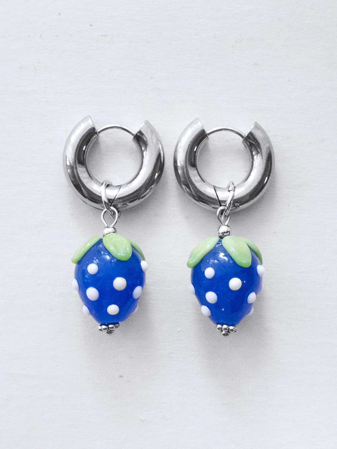 Chunky Strawberry Hoops - Blue, Silver - Image 2