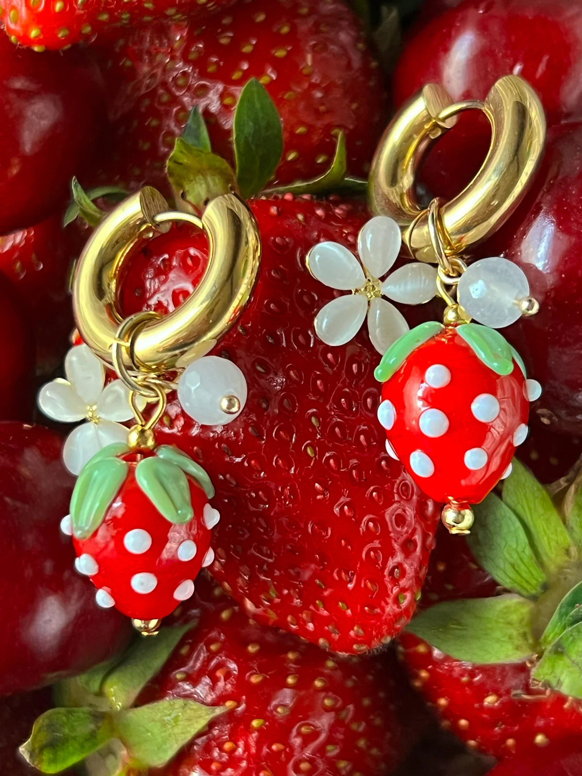 Chunky Strawberry Hoops with Assorted Charms - Pink - Image 4