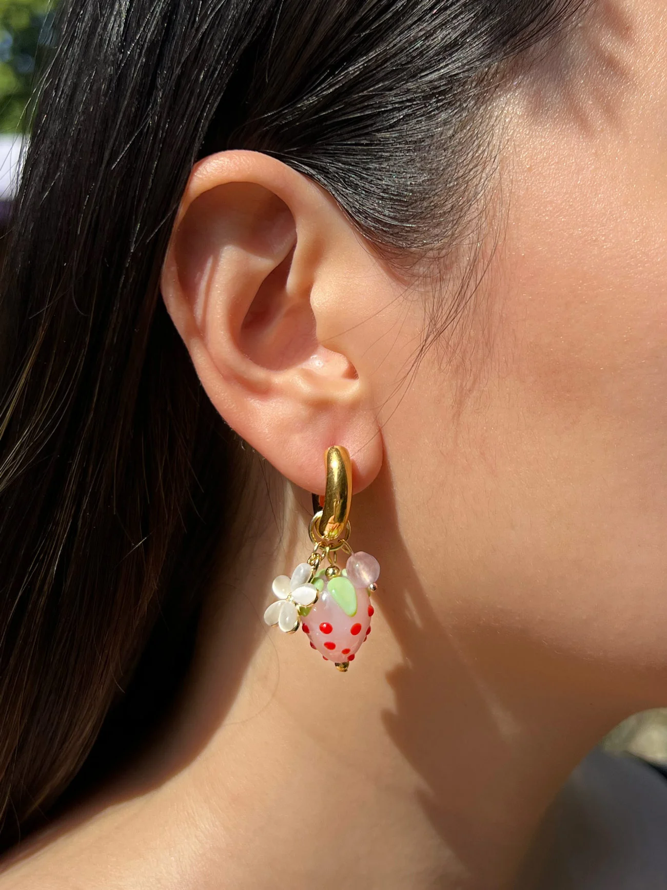 Chunky Strawberry Hoops with Assorted Charms - Pink - Image 5