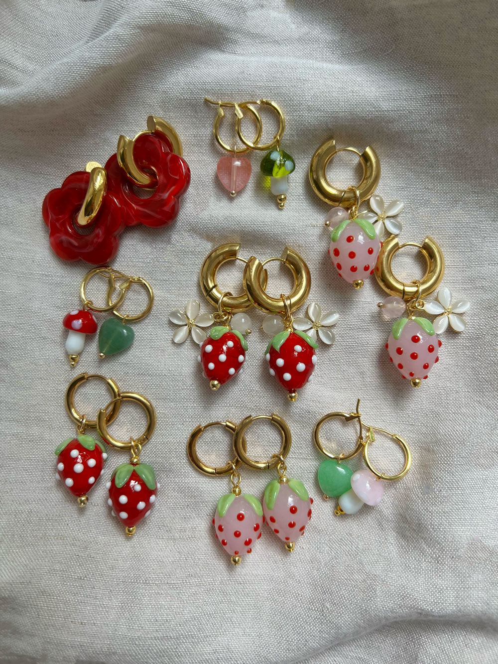 Chunky Strawberry Hoops with Assorted Charms - Pink - Image 6