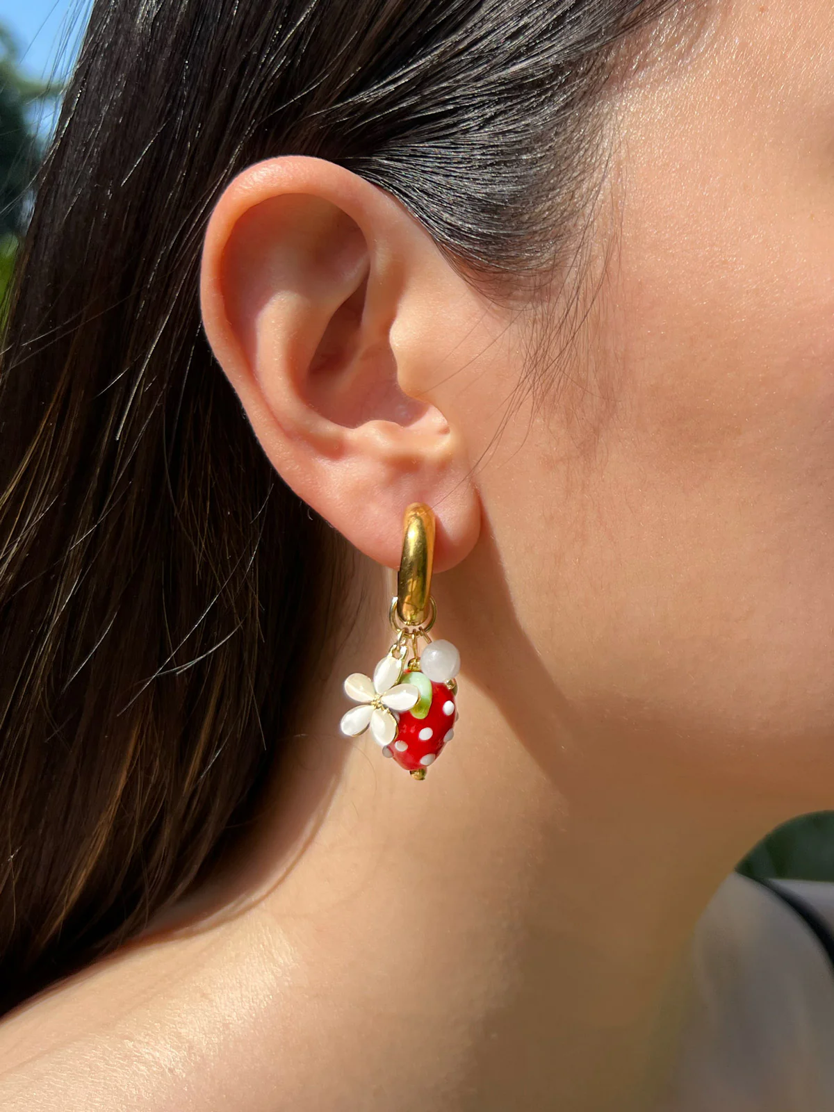 Chunky Strawberry Hoops with Assorted Charms - Red - Image 4