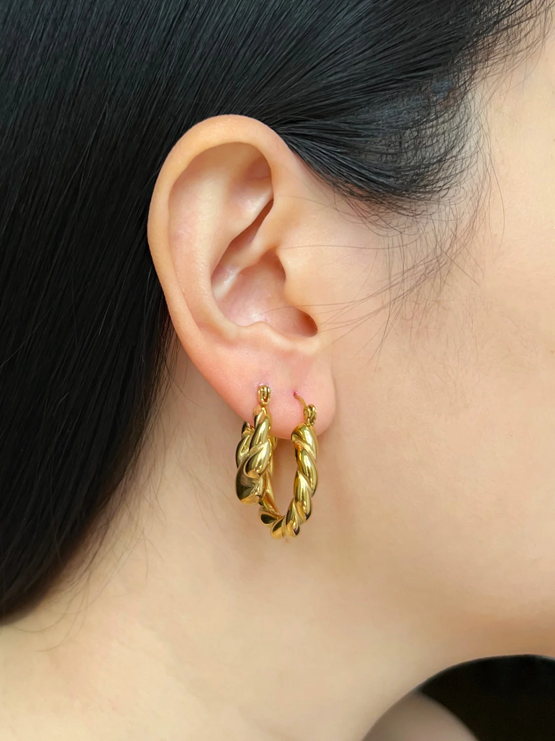 Chunky Twist Gold Hoops - Image 3