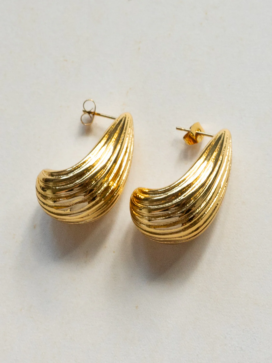 Chunky Vintage Earrings - Stainless Steel, Gold - Image 2