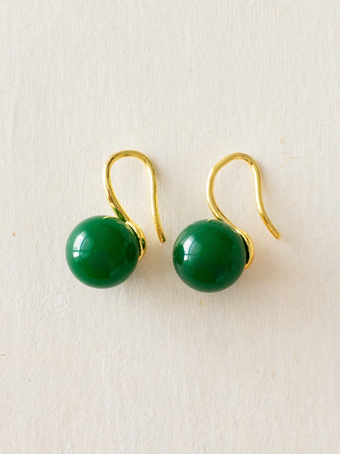 Classic Jade Earrings, S925 - Gold, Dark Green - Image 3