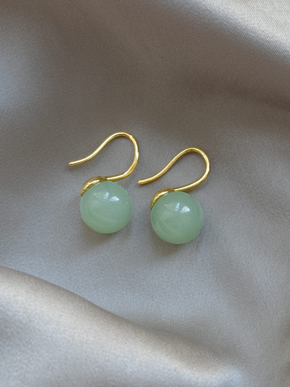 Classic Jade Earrings, S925 - Gold, Light Green - Image 4