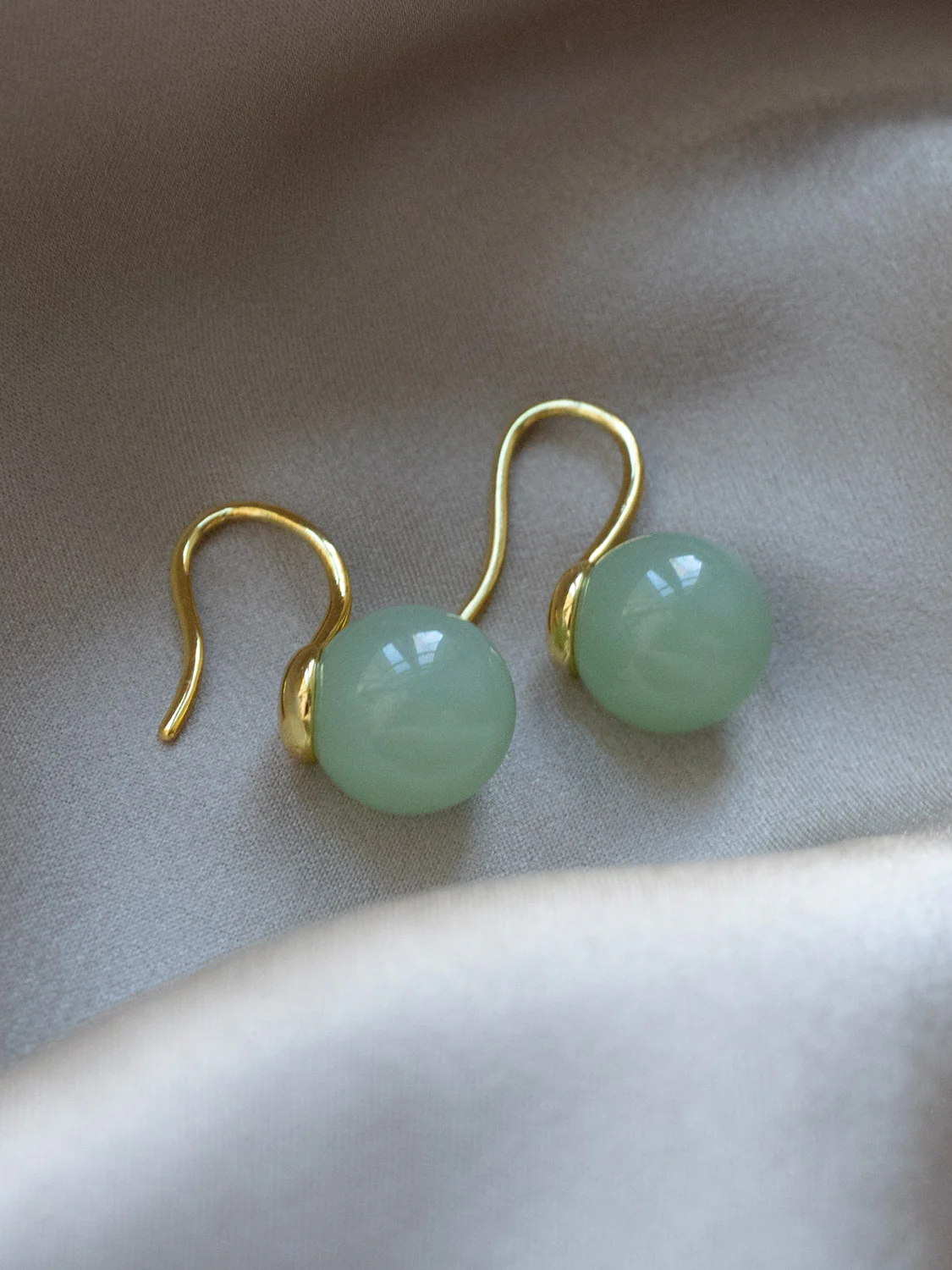Classic Jade Earrings, S925 - Gold, Light Green - Image 5