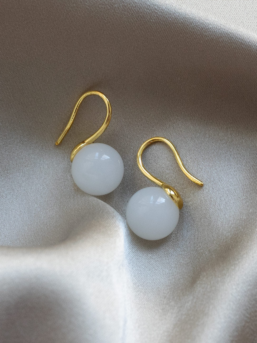 Classic Jade Earrings, S925 - Gold, White - Image 3