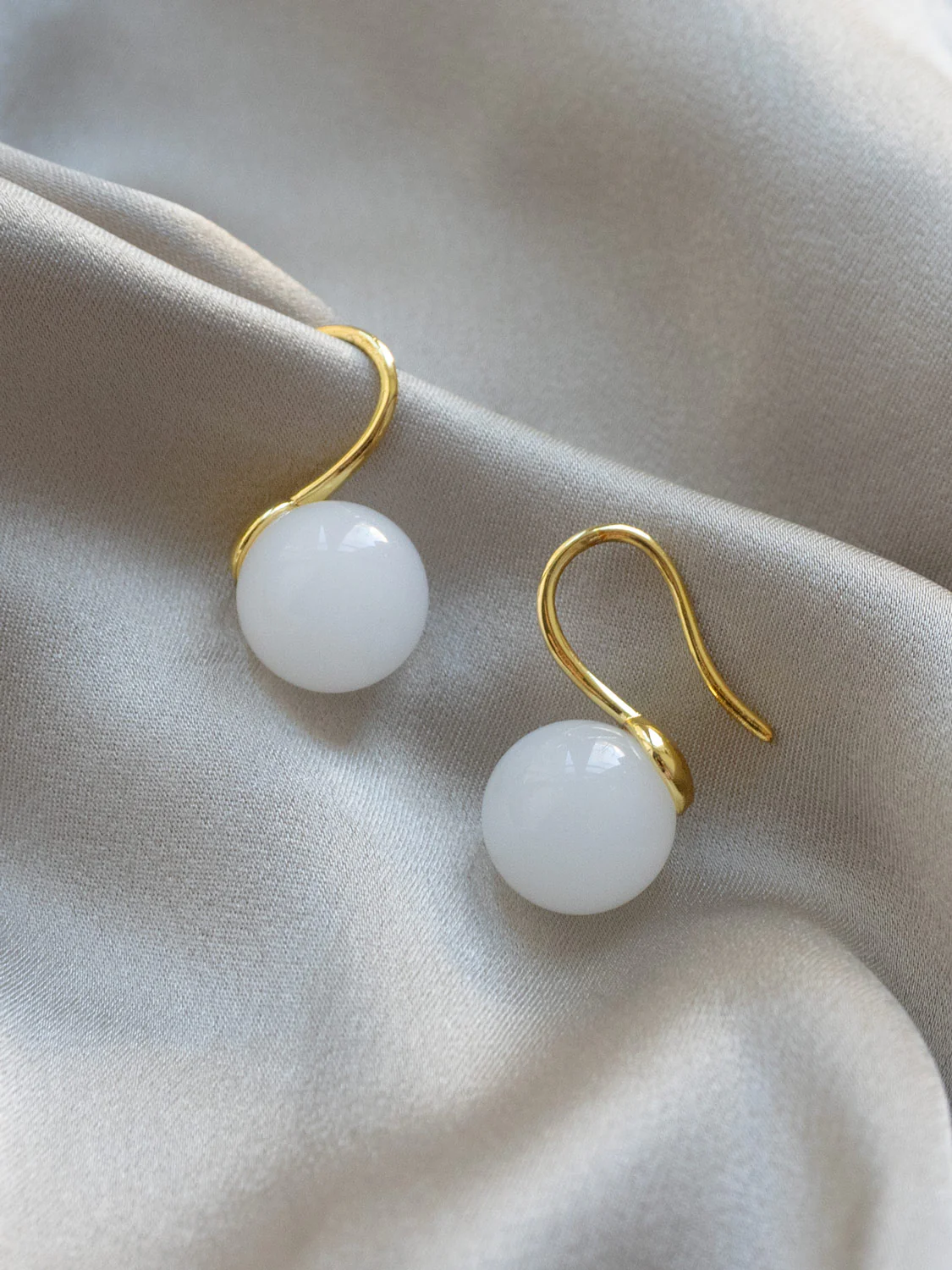 Classic Jade Earrings, S925 - Gold, White - Image 4