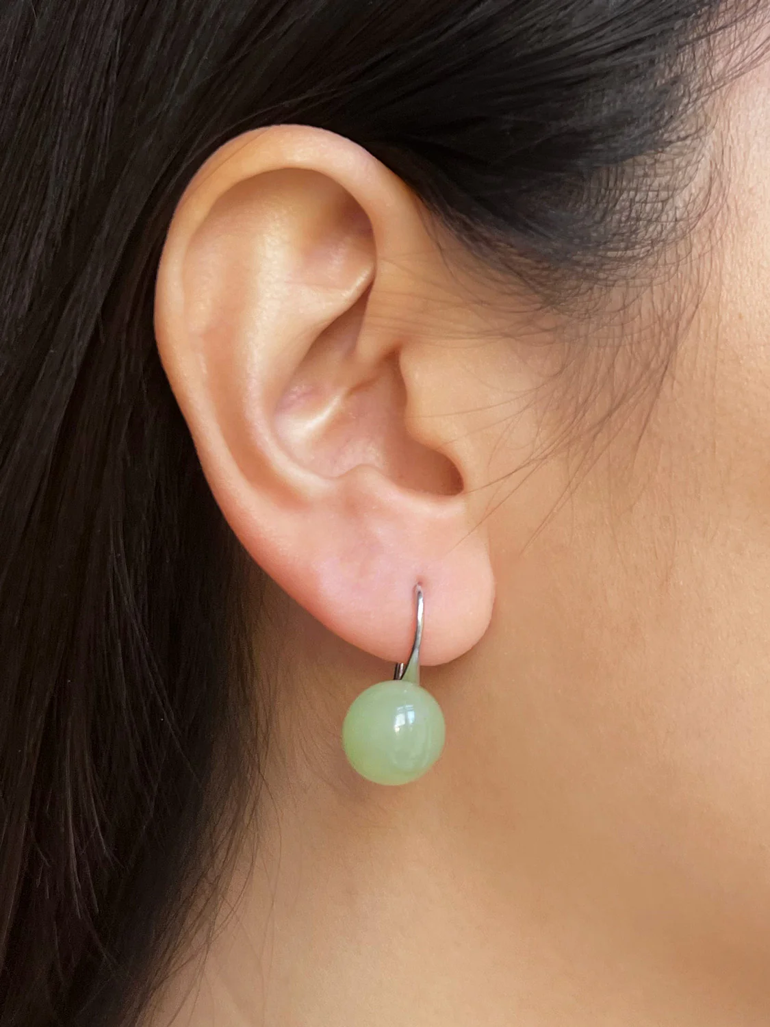 Classic Jade Earrings, S925 - Silver, Light Green - Image 2