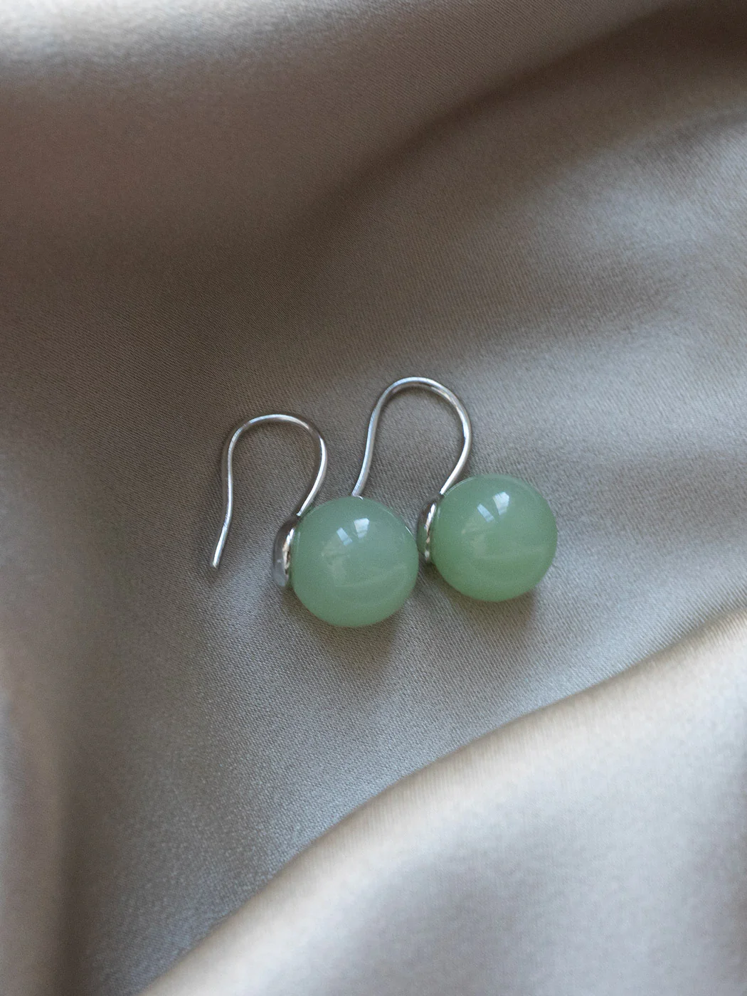 Classic Jade Earrings, S925 - Silver, Light Green - Image 4