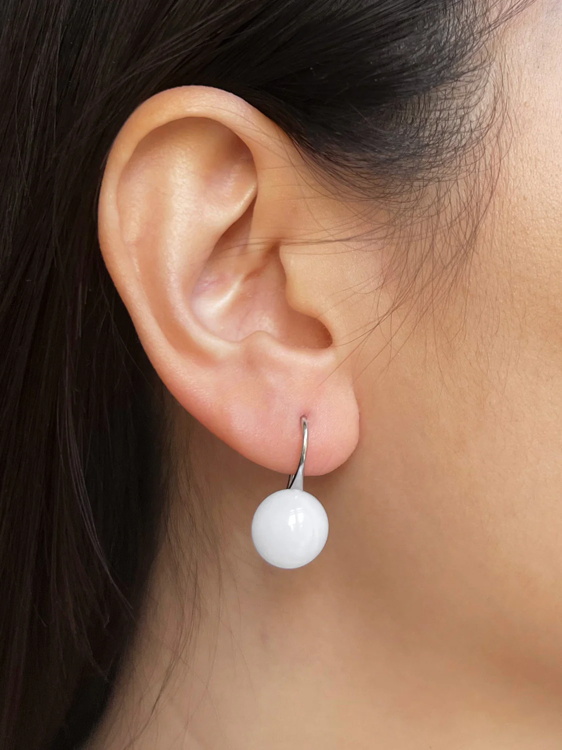 Classic Jade Earrings, S925 - Silver, White - Image 2