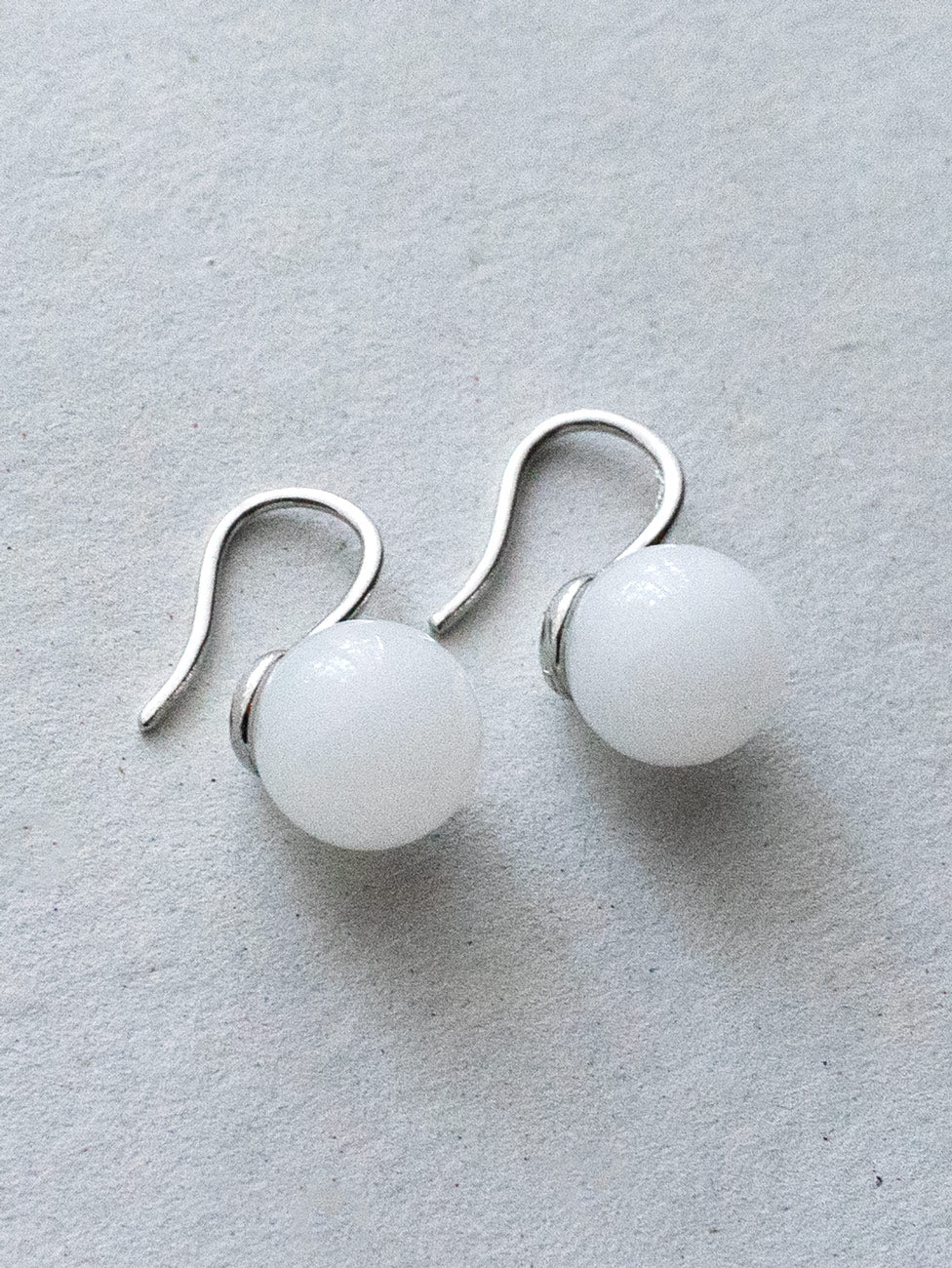 Classic Jade Earrings, S925 - Silver, White - Image 3