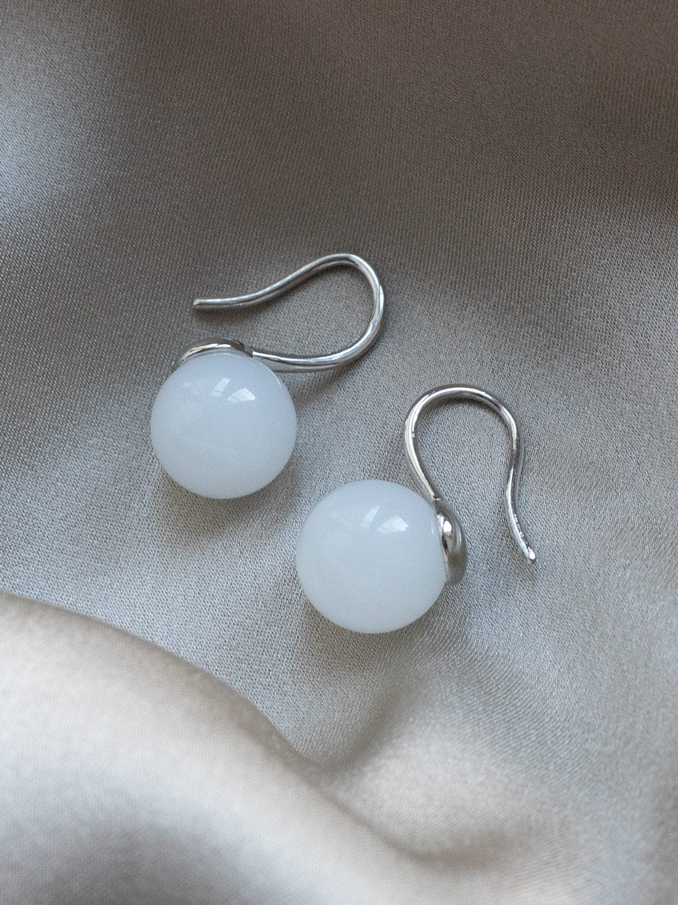 Classic Jade Earrings, S925 - Silver, White - Image 4