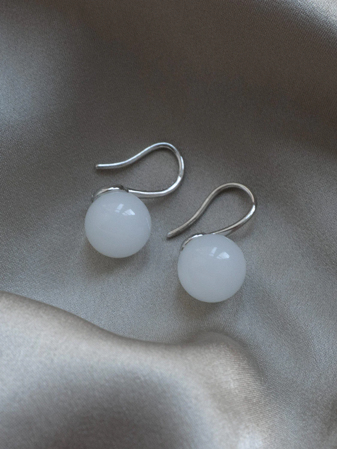 Classic Jade Earrings, S925 - Silver, White - Image 5