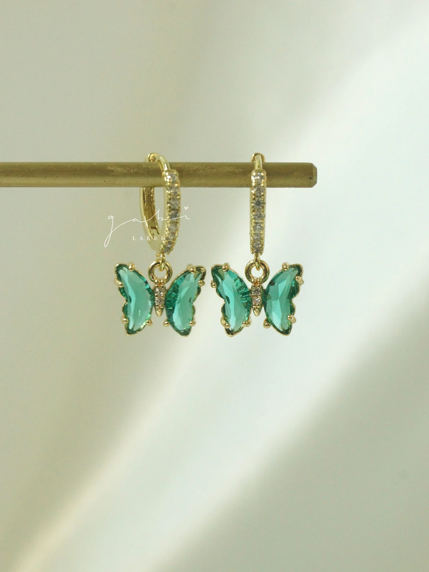 Petite Butterfly Huggies - Emerald Green *14K Gold-plated - Image 2