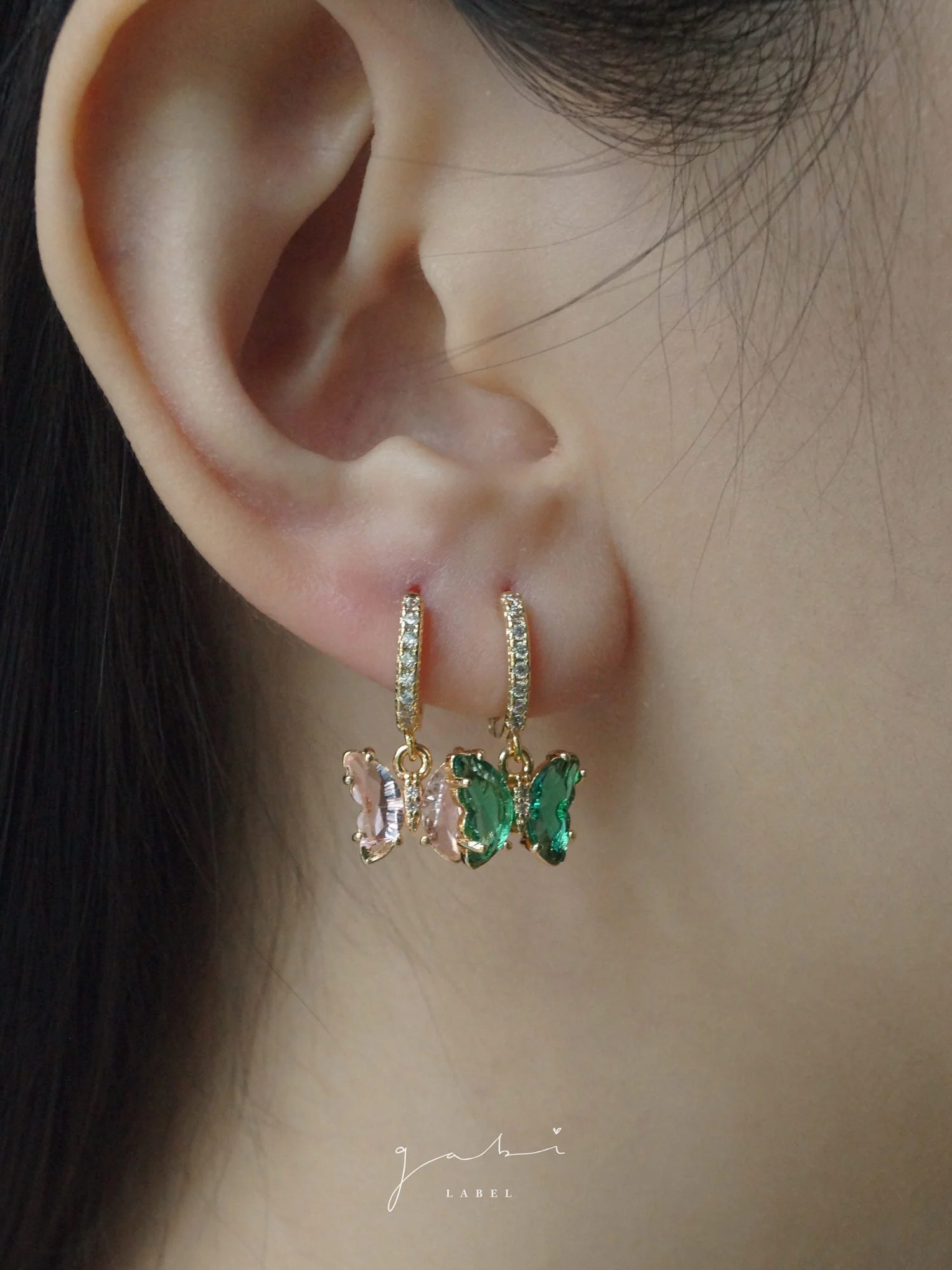 Petite Butterfly Huggies - Emerald Green *14K Gold-plated - Image 3